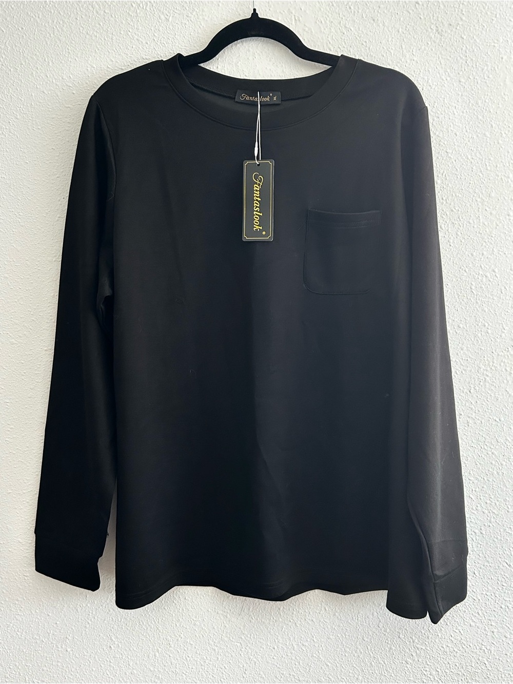 Fantaslook Black Long-Sleeve Pocket Tee